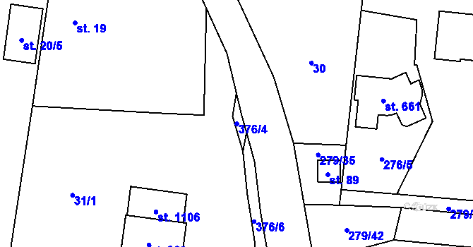 Parcela st. 376/4 v KÚ Zvole u Prahy, Katastrální mapa