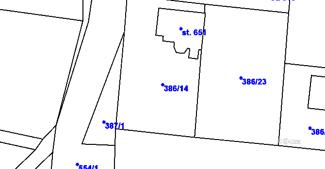 Parcela st. 386/14 v KÚ Zvole u Prahy, Katastrální mapa