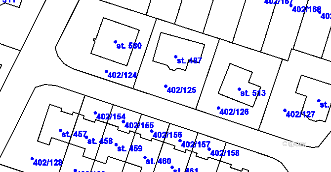 Parcela st. 402/125 v KÚ Zvole u Prahy, Katastrální mapa