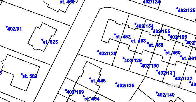 Parcela st. 402/128 v KÚ Zvole u Prahy, Katastrální mapa