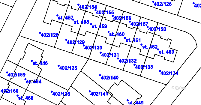 Parcela st. 402/131 v KÚ Zvole u Prahy, Katastrální mapa