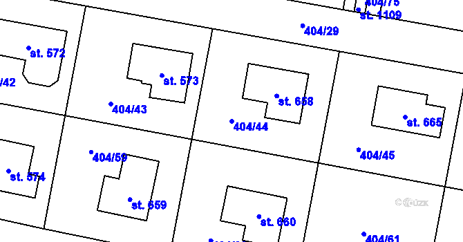 Parcela st. 404/44 v KÚ Zvole u Prahy, Katastrální mapa