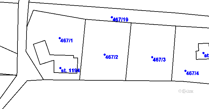 Parcela st. 467/2 v KÚ Zvole u Prahy, Katastrální mapa
