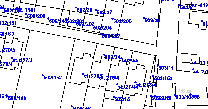 Parcela st. 502/34 v KÚ Zvole u Prahy, Katastrální mapa