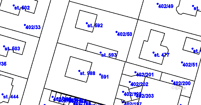 Parcela st. 593 v KÚ Zvole u Prahy, Katastrální mapa