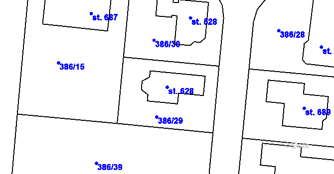 Parcela st. 628 v KÚ Zvole u Prahy, Katastrální mapa