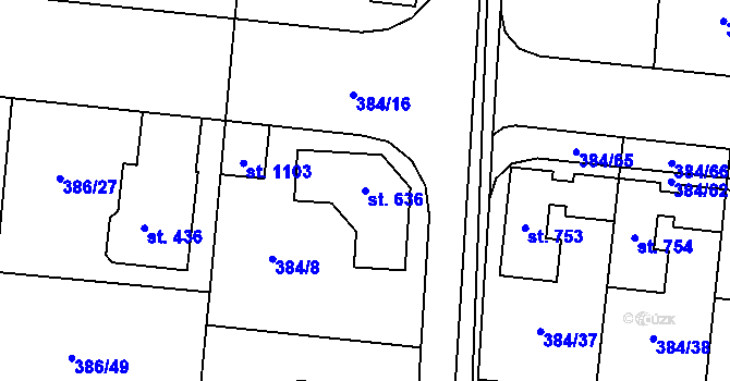Parcela st. 636 v KÚ Zvole u Prahy, Katastrální mapa