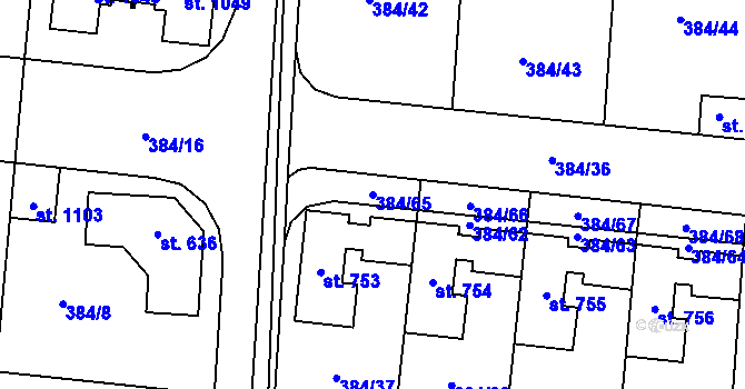 Parcela st. 384/65 v KÚ Zvole u Prahy, Katastrální mapa