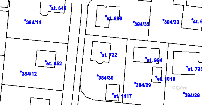Parcela st. 722 v KÚ Zvole u Prahy, Katastrální mapa