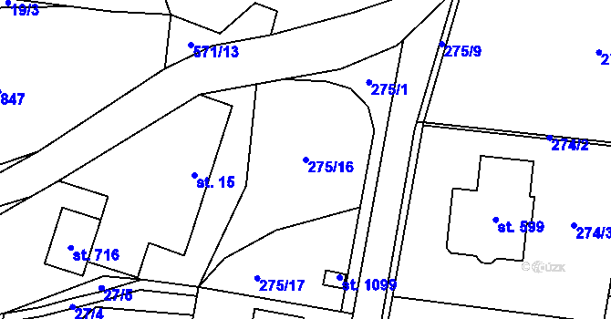 Parcela st. 275/16 v KÚ Zvole u Prahy, Katastrální mapa