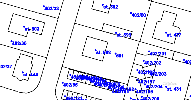 Parcela st. 988 v KÚ Zvole u Prahy, Katastrální mapa