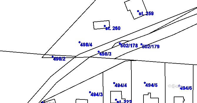 Parcela st. 498/3 v KÚ Zvole u Prahy, Katastrální mapa