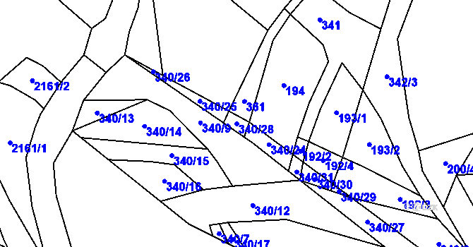 Parcela st. 340/28 v KÚ Branišov nad Pernštejnem, Katastrální mapa
