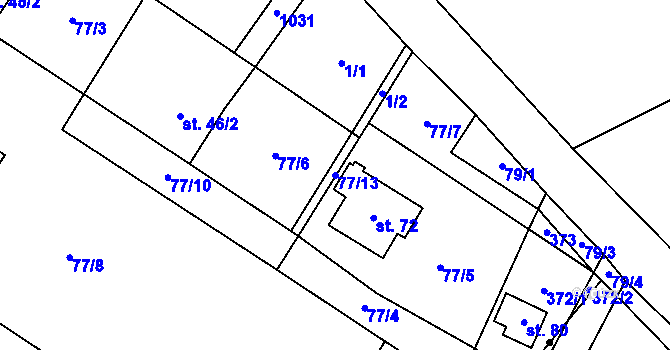 Parcela st. 77/13 v KÚ Branišov nad Pernštejnem, Katastrální mapa