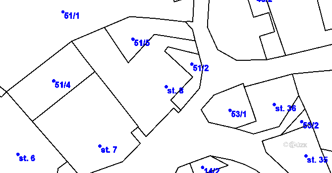 Parcela st. 8 v KÚ Branišov nad Pernštejnem, Katastrální mapa