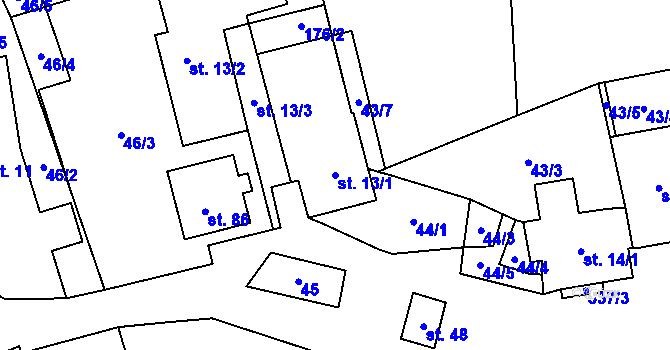 Parcela st. 13/1 v KÚ Branišov nad Pernštejnem, Katastrální mapa