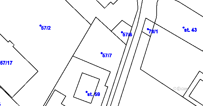 Parcela st. 57/7 v KÚ Branišov nad Pernštejnem, Katastrální mapa