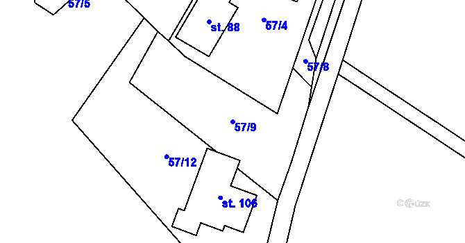 Parcela st. 57/9 v KÚ Branišov nad Pernštejnem, Katastrální mapa