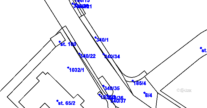 Parcela st. 340/34 v KÚ Branišov nad Pernštejnem, Katastrální mapa