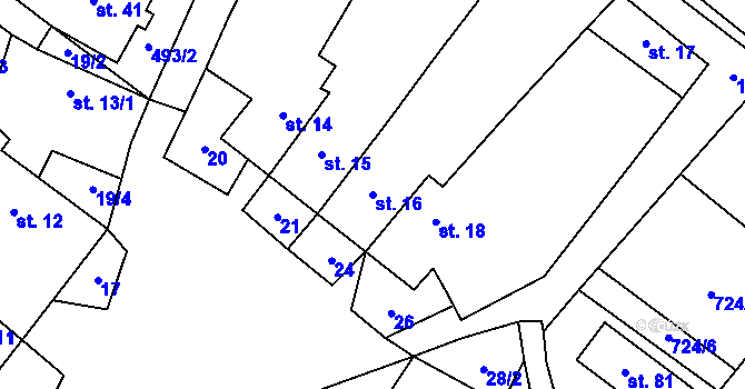 Parcela st. 16 v KÚ Olešínky, Katastrální mapa