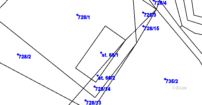 Parcela st. 66/1 v KÚ Olešínky, Katastrální mapa
