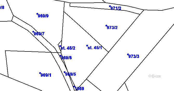 Parcela st. 45/1 v KÚ Olešínky, Katastrální mapa