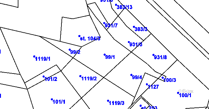 Parcela st. 99/1 v KÚ Zvole nad Pernštejnem, Katastrální mapa