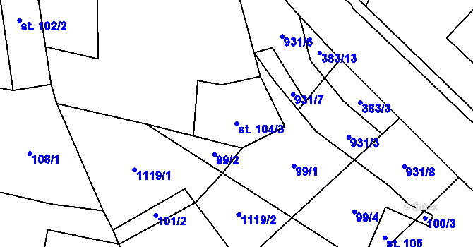 Parcela st. 104/3 v KÚ Zvole nad Pernštejnem, Katastrální mapa