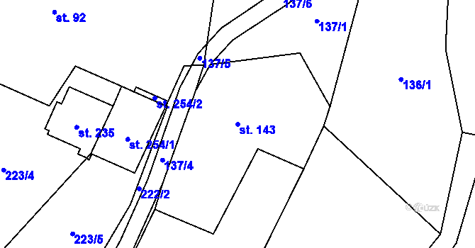 Parcela st. 143 v KÚ Zvole nad Pernštejnem, Katastrální mapa