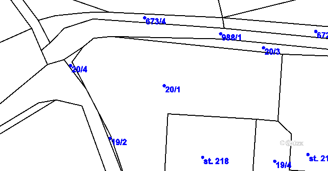 Parcela st. 20/1 v KÚ Zvole nad Pernštejnem, Katastrální mapa