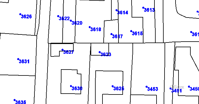 Parcela st. 3623 v KÚ Zvole u Zábřeha, Katastrální mapa