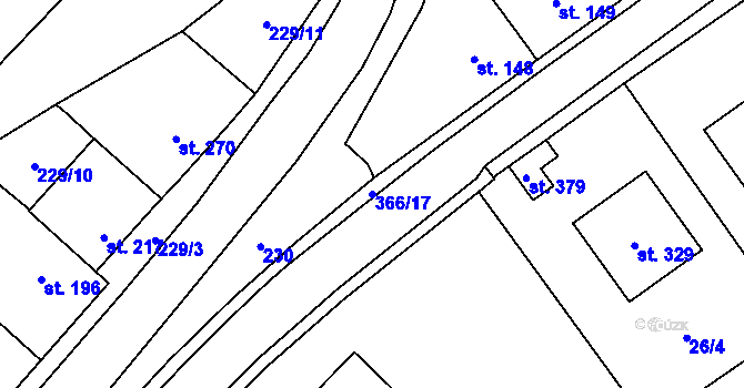 Parcela st. 366/17 v KÚ Zvoleněves, Katastrální mapa