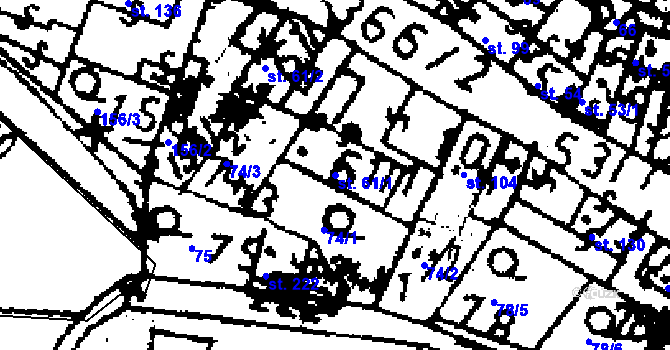 Parcela st. 61/1 v KÚ Zvoleněves, Katastrální mapa