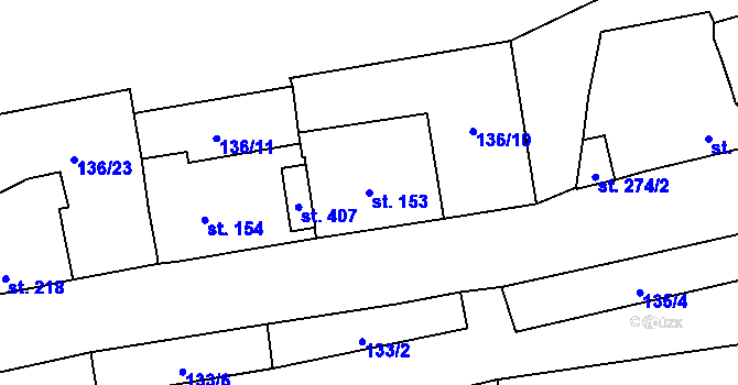 Parcela st. 153 v KÚ Zvoleněves, Katastrální mapa