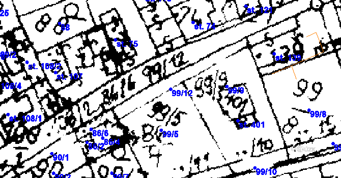 Parcela st. 99/12 v KÚ Zvoleněves, Katastrální mapa