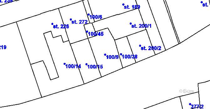 Parcela st. 100/9 v KÚ Zvoleněves, Katastrální mapa