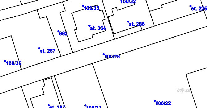 Parcela st. 100/28 v KÚ Zvoleněves, Katastrální mapa
