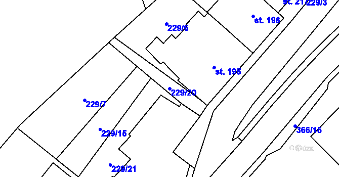 Parcela st. 229/20 v KÚ Zvoleněves, Katastrální mapa