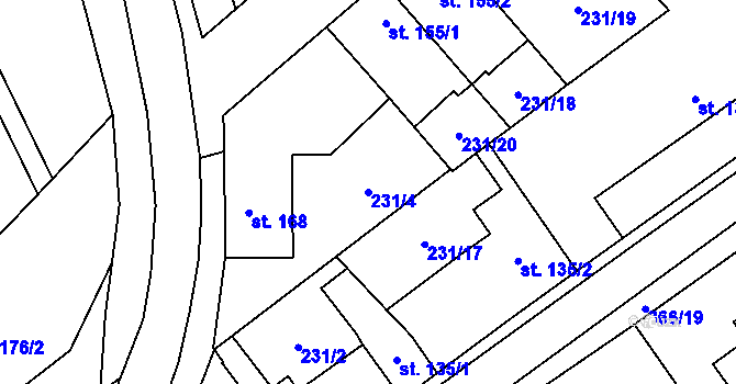 Parcela st. 231/4 v KÚ Zvoleněves, Katastrální mapa