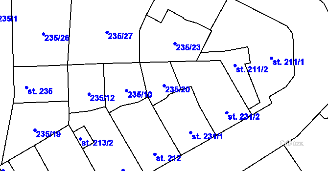 Parcela st. 235/20 v KÚ Zvoleněves, Katastrální mapa