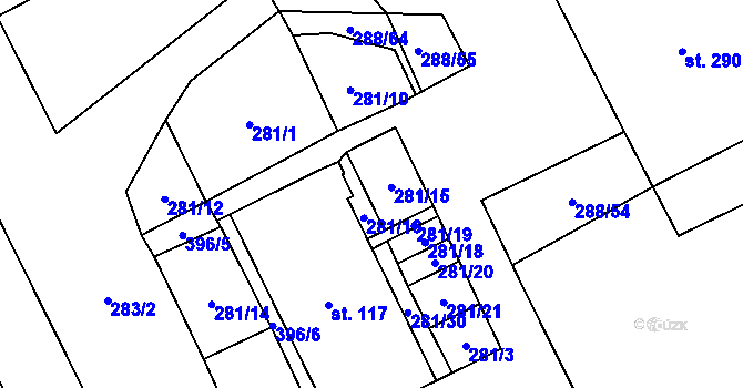 Parcela st. 281/17 v KÚ Zvoleněves, Katastrální mapa