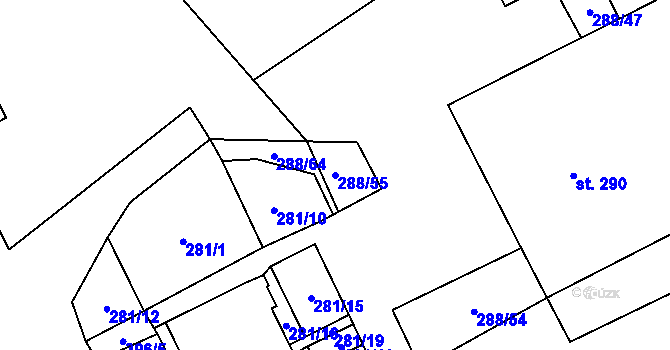 Parcela st. 288/55 v KÚ Zvoleněves, Katastrální mapa