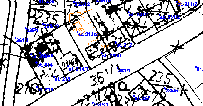 Parcela st. 213/1 v KÚ Zvoleněves, Katastrální mapa