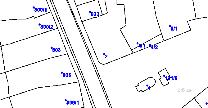 Parcela st. 2 v KÚ Žabčice, Katastrální mapa