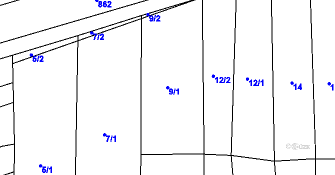 Parcela st. 9/1 v KÚ Žabčice, Katastrální mapa