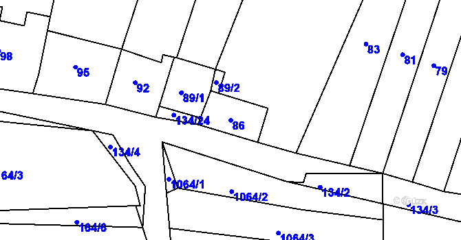 Parcela st. 86 v KÚ Žabčice, Katastrální mapa