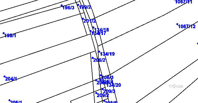 Parcela st. 134/19 v KÚ Žabčice, Katastrální mapa