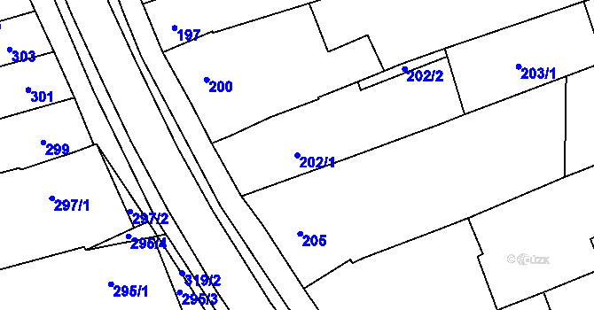 Parcela st. 202/1 v KÚ Žabčice, Katastrální mapa