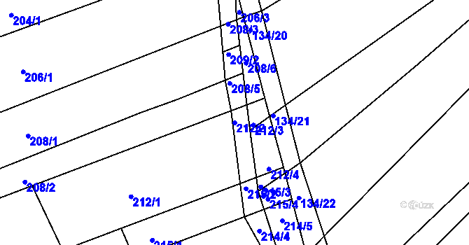 Parcela st. 212/2 v KÚ Žabčice, Katastrální mapa