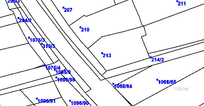 Parcela st. 213 v KÚ Žabčice, Katastrální mapa